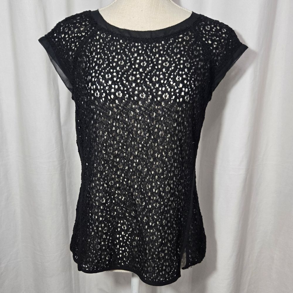 Pixley Black Lace Over Cami Cap Sleeve Top, Women’s Sz Medium